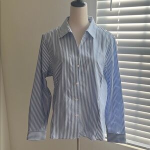 Jones New York Blue and White Striped Dress Shirt